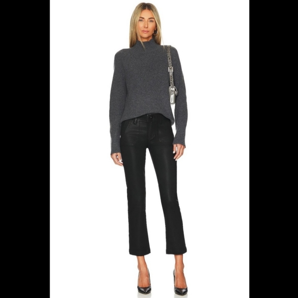 Paige Mayslie Straight Ankle Jeans Black Coated Size 28